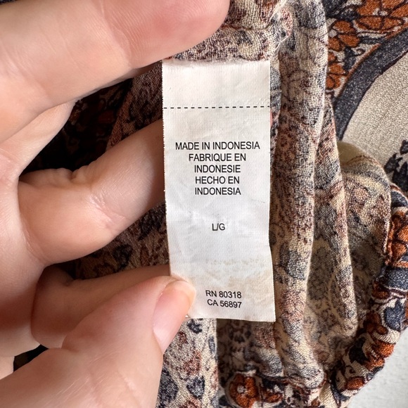 Lucky Brand Blue/Orange Long Sleeve Blouse Paisley Floral - Picture 8 of 9